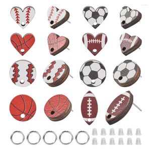 Stud Küpe 16pcs Spor Ahşap Beyzbol Rugby Futbol Kalp Ahşap Kulak Fındık Atlama Halkaları DIY Mücevher Yapma Bulguları