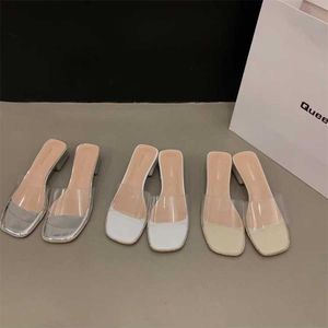Hip Summer Sandal Women Spring Autumn Transparent Sandals Women's Fashion Sandles Heels Crystal One Line With Slippers 240228