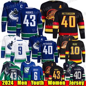 #43 Quinn Hughes Vancouver Hockey Trikot #40 Elias Pettersson Elias Lindholm Brock Boeser Desmith Trevor Linden J.T.Miller Conor Garland Pavel Bure Canucks Trikots