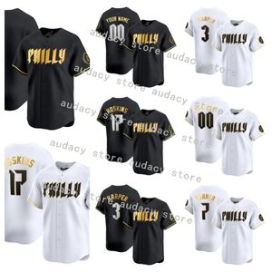 3 Harper Phillies 2024 Philly City Connect Jersey Black Gold White Stott Nick Castellanos Kyle Schwarber Trea Turner J.T.Realmuto Zack Wheeler Aaron Nola Jeff Hoffman