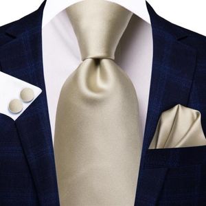 Bow Ties Light Champagne Solid Silk Wedding Tie for Men Handky Cufflink Necktie مجموعة تصميم أزياء حزب أعمال Drop Hi-Tie 236a