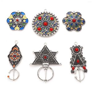 Collane a ciondolo 2pcs boemia etnica pendenti antichi color argento smalto di fiori rotondi per fari fai -da -te che producono orecchini per la collana