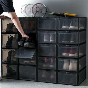 6-12pcs Caixa de sapatos grande empilhável Display gaveta Armazenamento Cabinete de gabinete de tênis Organizador de armário de plástico para casa Organizador