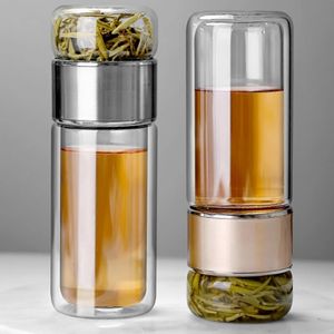 390ml Çay Su Şişesi Yüksek Borosilate Cam Çift Katmanlı Çay Su Kupası Infuser Tumbler Drinkware Su Şişesi Çay Filtresi 240507