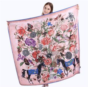 130cm x 130cm 100 Twill Silk Scarf Women Spain Floral Horse Square Scarves Wraps Office Lady Neckerchief Female Fashion Accesso6893847