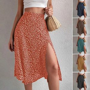 Saias Novo Padrão de Leopardo Sexy Chiffon Split Leather Casual Moda Longa Mulher Primavera/Verão Zipper Elegant Womens Wearl2405