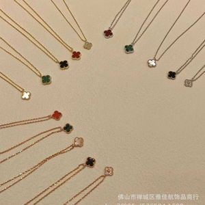 Designer charm Van Clover Necklace Womens Red Jade Marrow 18k Rose Gold Natural Fritillaria Mini Collar Chain High Version V jewelry