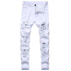 Mäns jeansbyxor nödställda jeans män denim modedesigner märke vita byxor mens stor storlek 40 42 J240507