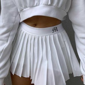 白いプリーツスカートショートウーマンエラスティックウエストミニスカート