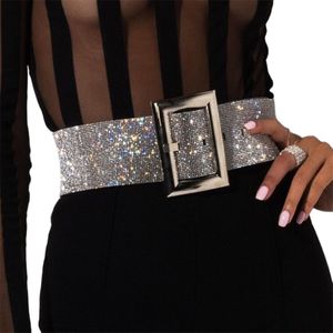 Ny Brand Design Women's Wide Belt Fashion Shiny Diamond Crystal Midjeband Kvinnlig lyxguld Silver Midjeparti T200113 178T