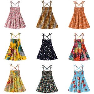 Kinder Mädchen Kleid ärmellose Sundress Blumendruck Sommerstrandgurt Prinzessin Kleid Baumwolle dünne Kleinkind Baby Kleidung