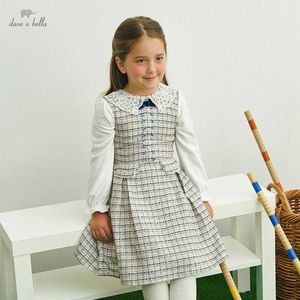 Vestidos de menina DK322218 Dave Bella Autumn Girls 5Y-13y Fashion Check Dress Dress Crianças Doces Vestido Infantil Baby Lolita Clothingl2405