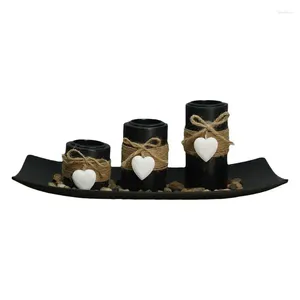 Candle Holders Black Candlestick Vintage Tealight Holder Set Of 3 With Hearts Decor For Romantic Candlelight