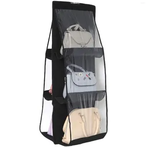 Förvaringspåsar 6 fickor hyllväska hängande handväska två sidor arrangör hållare garderob garderober arrangör tillbehör