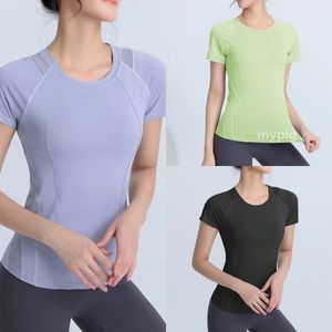 Round neck slim fit sports top, womens breathable mesh running yoga suit cover up gym training short sleeved T-shirt summer