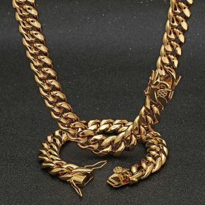 6810121416MM Hip Hop Jewelry PVD Plated Miami Stainless Steel Cuban Link Chain Men Dragon Lock Clasp Necklace 240508