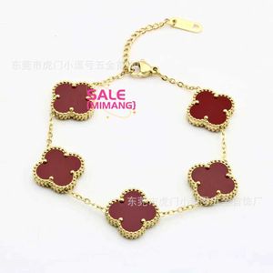 Original 1to1 Van C-A Leaf Lucky Four Grass Bracelet Five Flower Handicraft Fashion OL Style 18k Gold Versatile Shell EM41