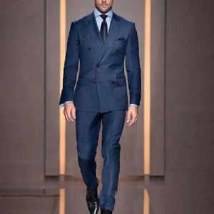 Men's Suits Blazers 2024 Newly Customized Double Chest Deep Blue Mens Casual Jackets Ultra Thin Suitable for Beauty 2 Pieces Wear Q240507