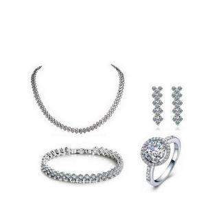 New 925 Sterling Silver Jewelry Sets Engagement Wedding for Brides Ring Earrings Bracelet Necklace N0011660197