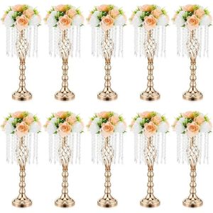 Gold Crystal Wedding Centerpieces 10 Pcs217 Inches for Tables With Metal Chandelier Holder Stand Home Decorations Vase Decor 240429