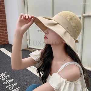 Berets Summer Women Sun Hat Hat Outdoor Beach UV защита от солнечной шапки повседневная большая края