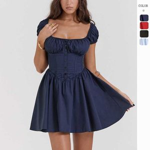 Casual Dresses Designer Dress Spring/Summer Ny Sweet and Spicy Women's Wear Slim Fit Spicy Girl Kirt Bubble Squees Square Neck Dress Women 2024 Plus Size Dresses