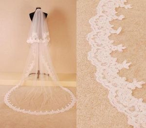 Duas camadas Tulle Bridal Wedding Véil Lace Aplique a borda Trem de renda longa Acessório de cabelo muçulmano Branco com Comb74232222