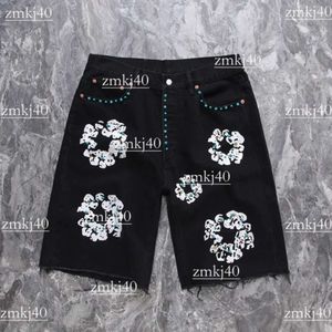 Denim Teers Shorts Herren Luxusdesigner Shorts Jeans Männer Jean Blumen Diamant Denim Short Hosen Slim Street Hip Hop Kapok Blume Denim Stoff hohe Qualität 983