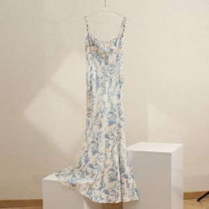 Womens Dress floral printed gathered waist back strap slip midi dress