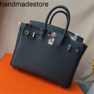 Saco de 25cm de 25 cm preto bk fivela de platina alemão bezerro alemão Bolsa de fios de cera de mel costurada para mulheres de couro genuíno