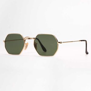 Óculos de sol para homens mulheres moda de óculos de sol octogonal lentes de proteção UV de óculos planos de metal com estojo de couro e código QR 247L