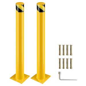 42inch Safety Bollards, Yellow Powder Coated Safety Parking Barrier Post with 8 Anchor Bolts, Steel Safety Pipe Bollards for High Traffic Areas