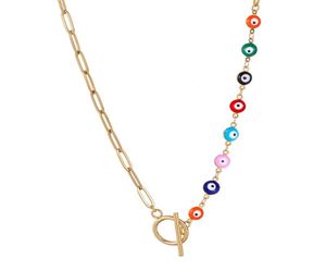 Chains 2021 Vintage Colorful Eye Paperclip Chain Necklace Women Simple Toggle Clasp Mix For Jewelry Gift4024068