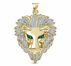 10K żółty złoto 3D Lion Head Diamond Wisiant Charm 220CT 24 SHOROT CONTOR Crown Men039s Punk Jewelry8745397