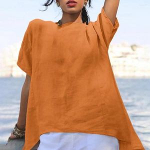 Women's Blouses T-shirt Short Sleeve Loose Summer Cotton Blouse O-neck Versatile Solid Color Fashion Casual Tops