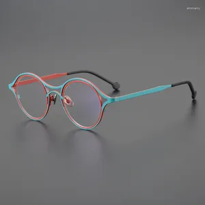 サングラスフレーム日本語スタイルの手作りの高品質チタンラウンドグラスフレームメンズ女性デザイナー眼鏡がレンズをカスタマイズできる