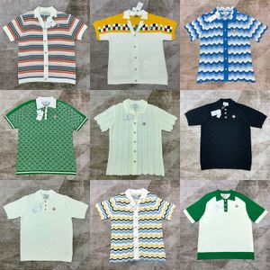 Designer Herren-Polos-Shirt Summer Beach Casual Hochqualitätskurzarm T-Shirt Button Strickwagen gestreifte Strickhemden Strick Shorts