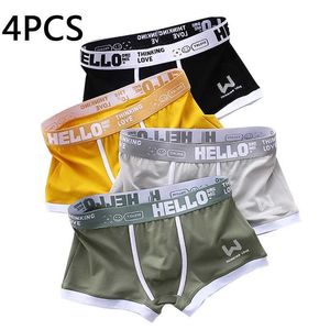 Underpants 4 Pieces/multiple Fashionable Cotton Boxing Shorts Sexy U-shaped Invisible Breathable Mens Underwear Plus Size Y240507