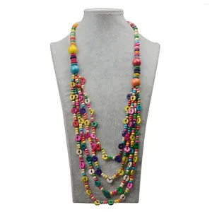 CARKKER BOHEMIAN WOOD BEADS Colar de madeira Multi -camadas de miçangas para graduação Jóias de casamento Holiday Holiday