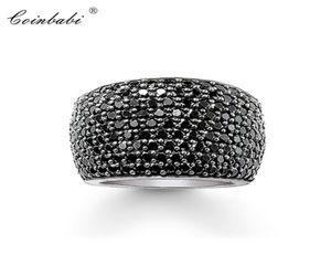 Anelli da cocktail Black CZ Pave largo 925 regalo in argento sterling per donne uomini in stile Europa Gioielli moda alla moda 2109248441295