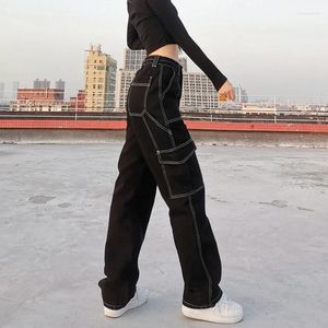 Kvinnors byxor breda benbyxor y2k Spring Women Streetwear Techwear Cargo Korean Harajuku Parachute Track med fickor Sweatpants