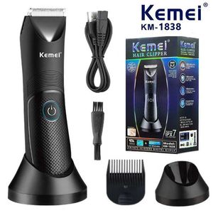 Hårtrimmer Kemei Köken Area Hårtrimmer Lawn Mower Ceramic Blade Waterproof Wet Dry Clippers PUBIC ARMPit Body Hair Hygiene Razor KM-1838 T240507