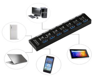 7 portas USB 30 hub divisor de luz LED Adaptador de carregamento interruptor eletrônico de 5gbps uk plug3704250