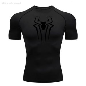 Den korta ärmen Mens T-shirt Summer Breattable Quick Dry Sports Top Bodybuilding Track Suit Compression Shirt Fitness Men 240418