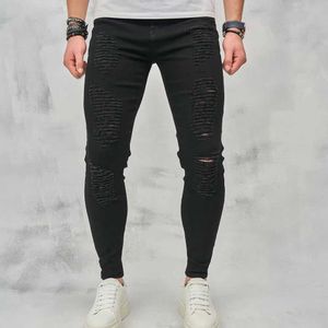 Men's Jeans Fashion New Strtwear Men Stylish Ripped Design Skinny Pencil Jeans Pants Hip Hop Holes Stretch Cotton Male Denim Trousers Y240507