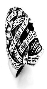 Fanssteel Edelstahl Punk Vintage Herren oder Womens Schmuckverpackung Verband verletzter Schädel Ring Biker Ring FSR14W2126597025914