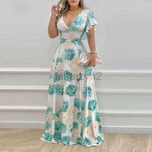 Lässige Kleider Designer-Kleid 2024 Neue Frauen Sommer Blumenpendelpendel mit V-Ausschnitt Taille Cinching Drucken großes Saumkleid Plus Größe Kleider