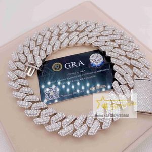 Jóias de grife de gorjeta 20mm de 20 mm Men Men Luxury Hip jóias finas geladas vvs moissanite diamante prata 925 gelado em cadeia de ligação cubana 266p