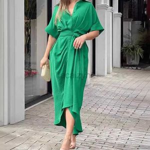 Lässige Kleider Designer -Kleid 2024 Sommer Frauen Fashion Flip Kragen mittel langer kurzärmeliger, einzelner Breauted hoher Taillenhemd Kleid Plus Size Kleider