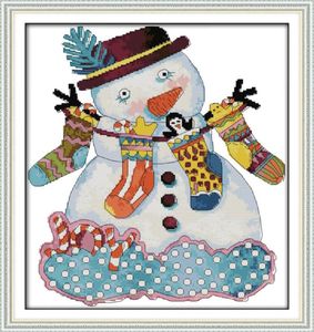 Weihnachten Snowman Home Decor Gemälde handgefertigte Kreuzstichsticksticke Nadel Sets gezählt werden Druck auf Leinwand DMC 14CT 11CT5047567